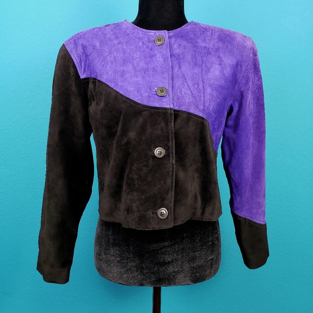 ⚜️ 🟣 JOANIE CHAR Genuine Suede Retro Mod Jacket // (VINTAGE) // (RARE!) - Picture 3 of 8